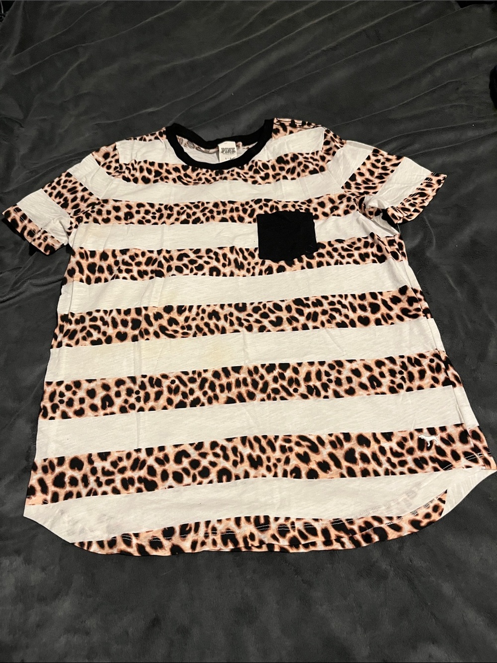 NWOT PINK Victoria's Secret Leopard Stripe Pocket Tee -size L